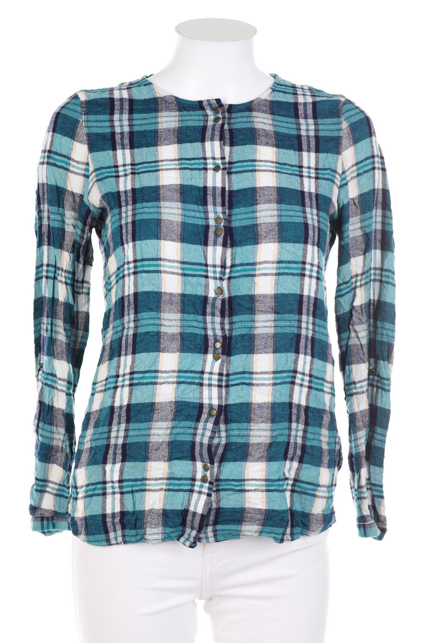 ESPRIT - Karo-Bluse mit Roll-up-Manschette aus Viskose - D 36