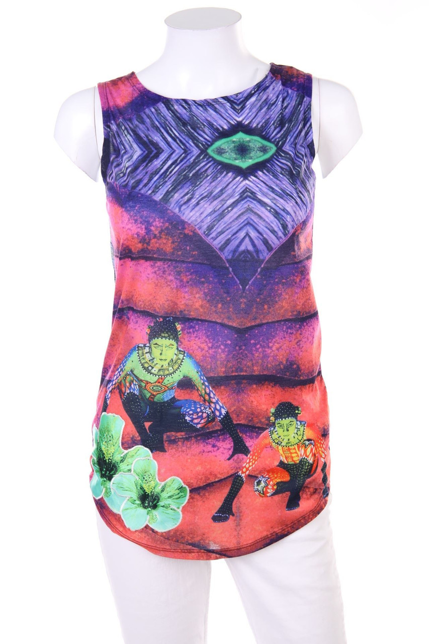 Desigual - Kurzarm-Shirt mit Blumen-Print mit Statement-Print - XS