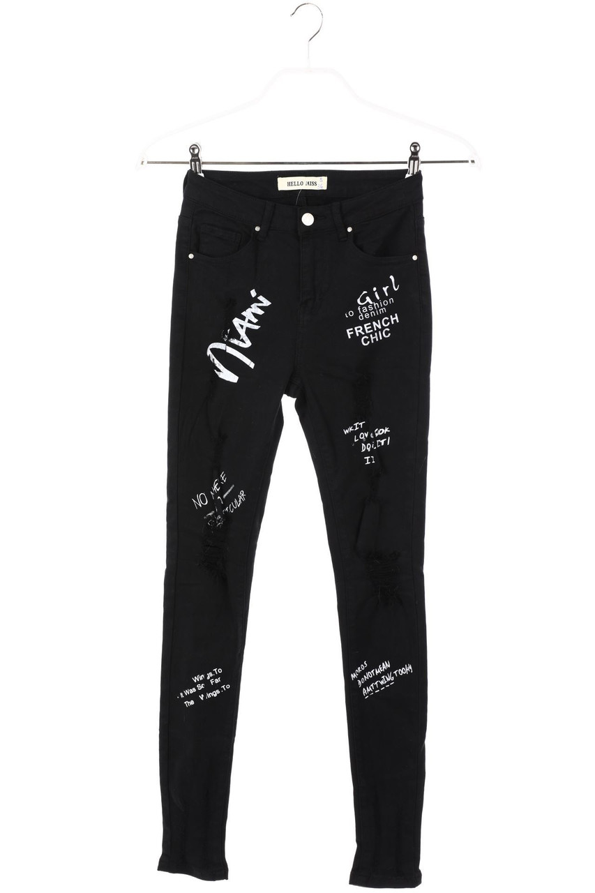 HELLO MISS - Distressed Skinny-Jeans mit Statement-Print - S