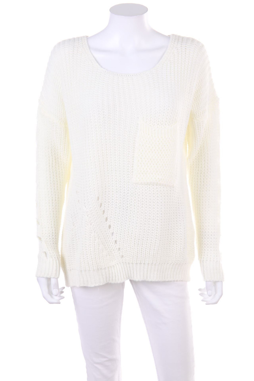 Ohne Label - Strick-Pullover mit Lochstrick-Details - D 44