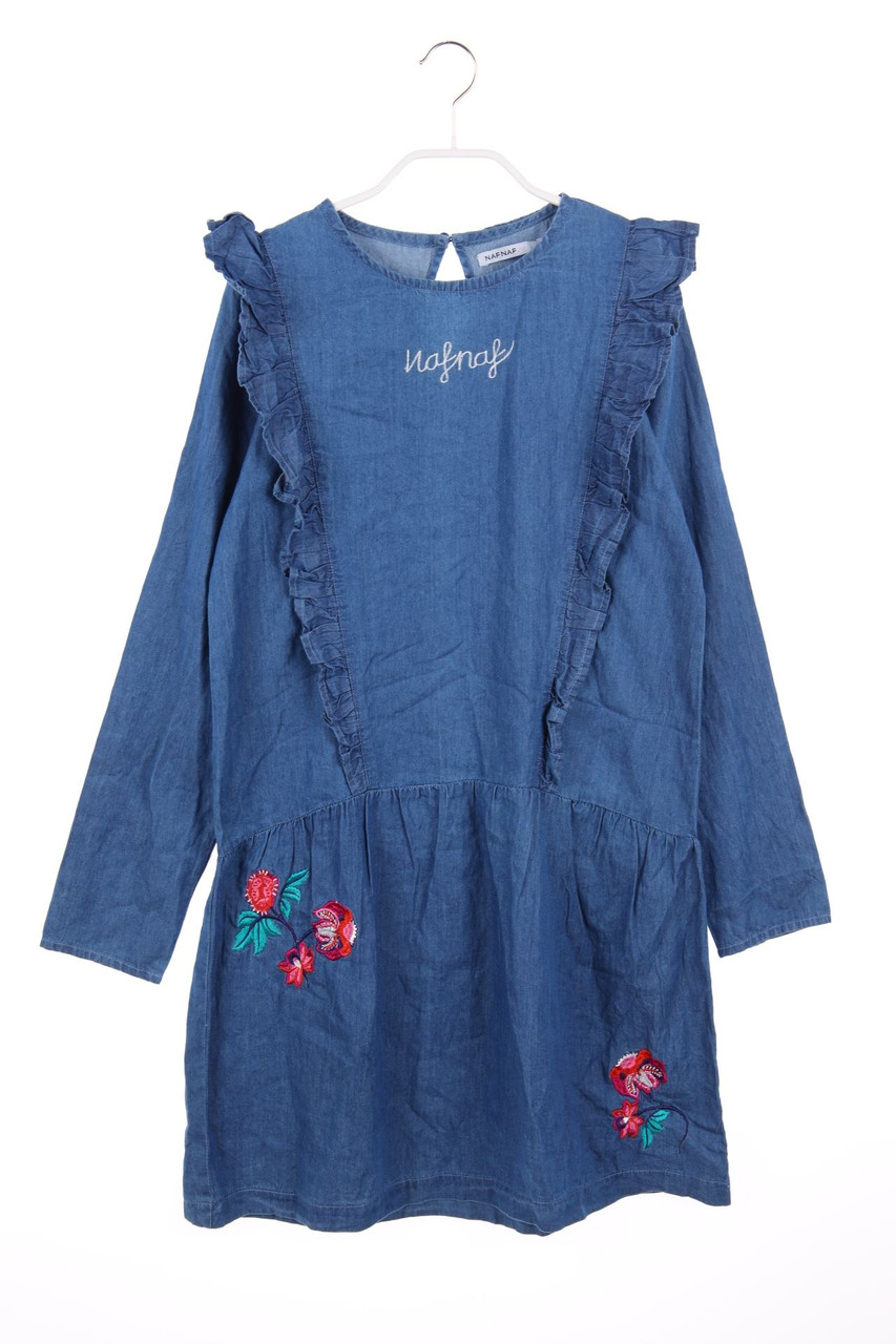 NAF NAF - Kleid in Denim-Optik mit Stickereien - 164