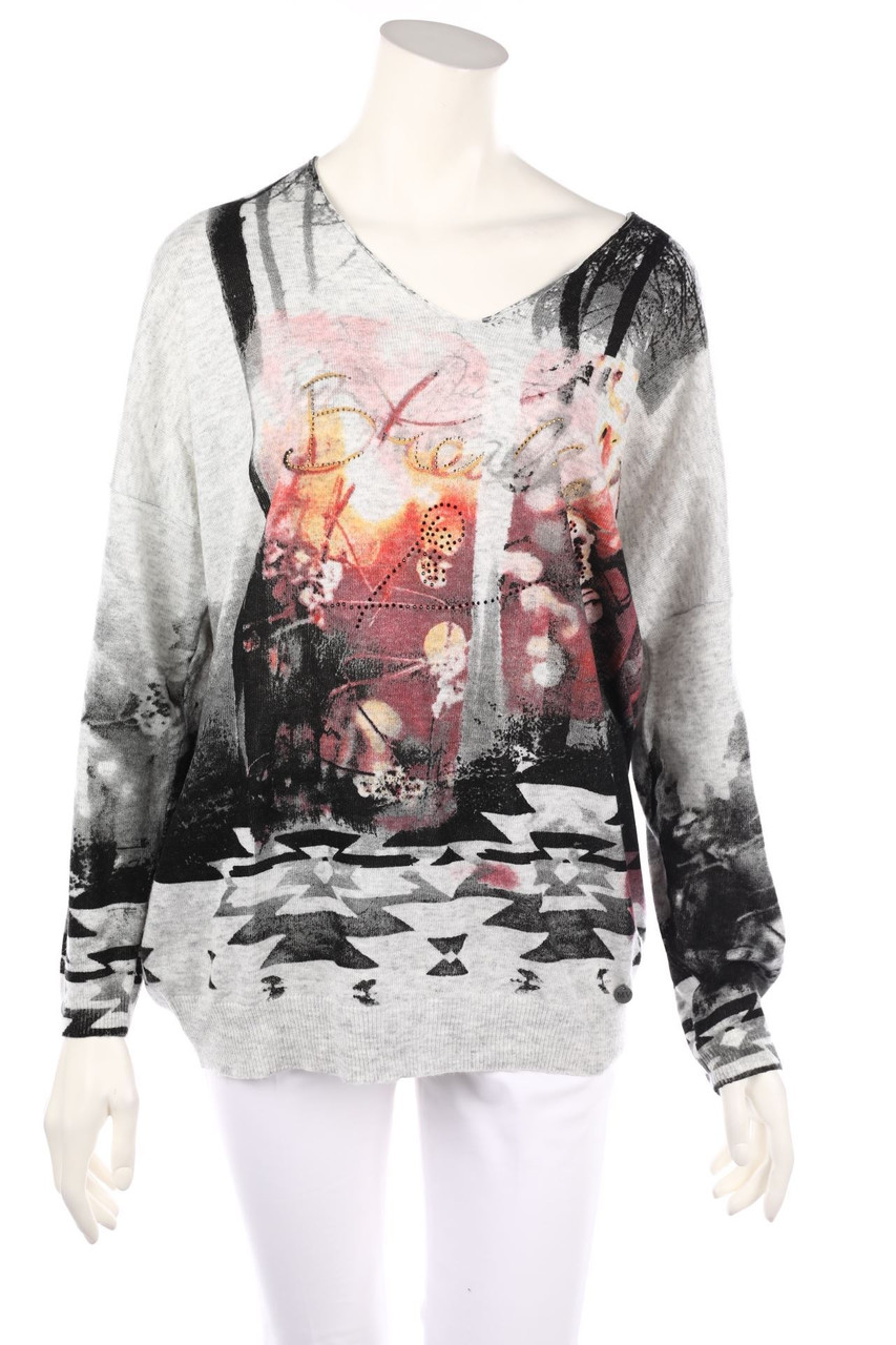 MALVIN - Print-Strick-Pullover mit Strass-Steinen - D 40
