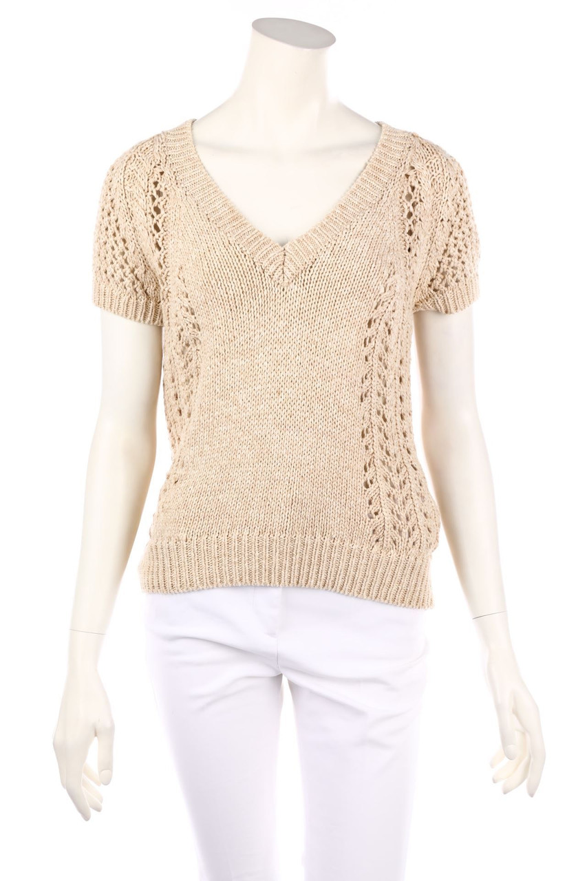 RIVER WOODS - Kurzarm-Strick-Pullover mit Lochstrick-Details - M