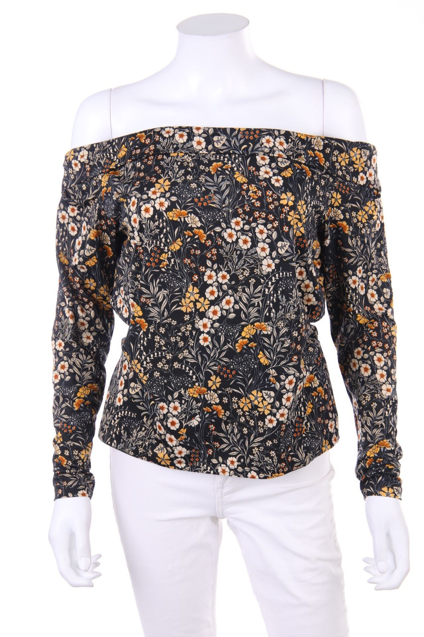 H&M - Carmen-Longsleeve-Shirt mit Blumen-Print - L