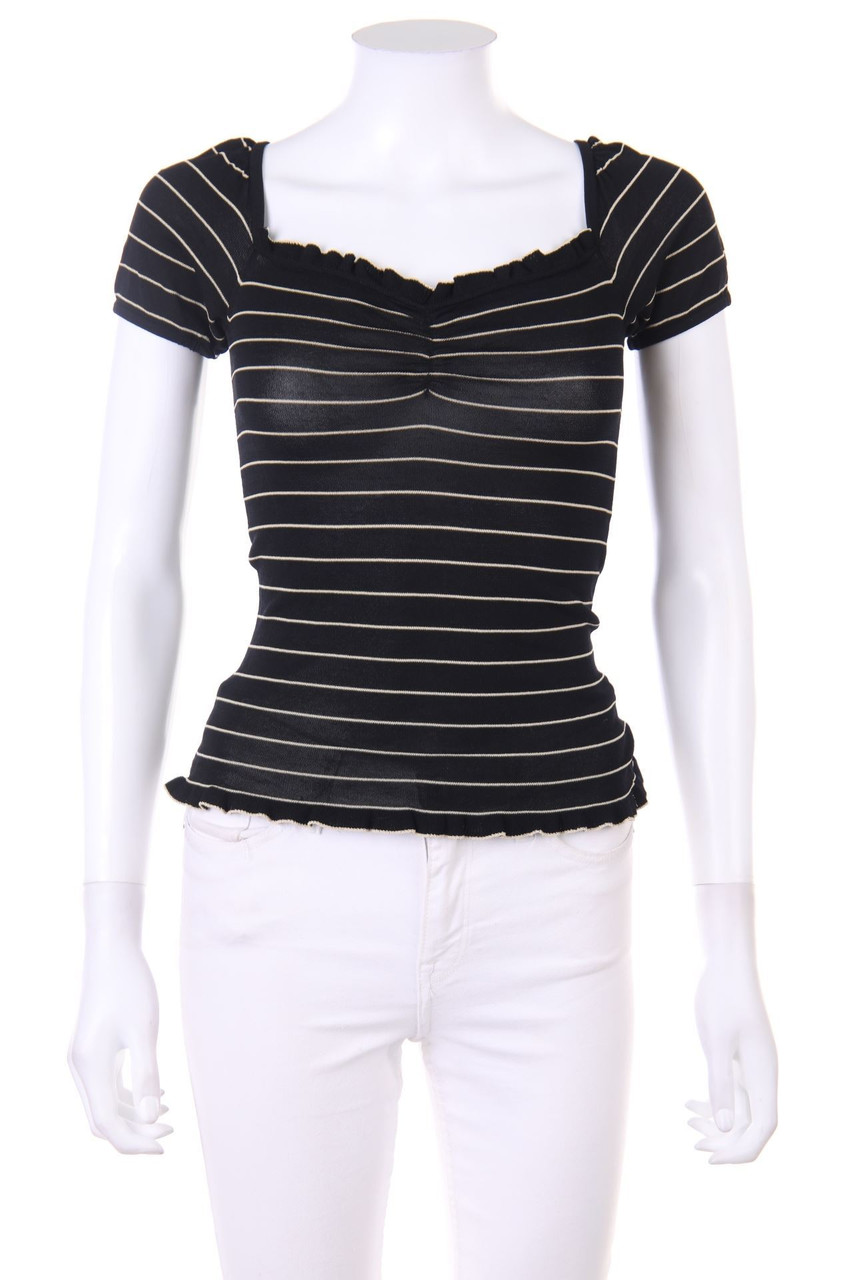 MAX&Co. tricot - Streifen-Kurzarm-Shirt mit Volants - S