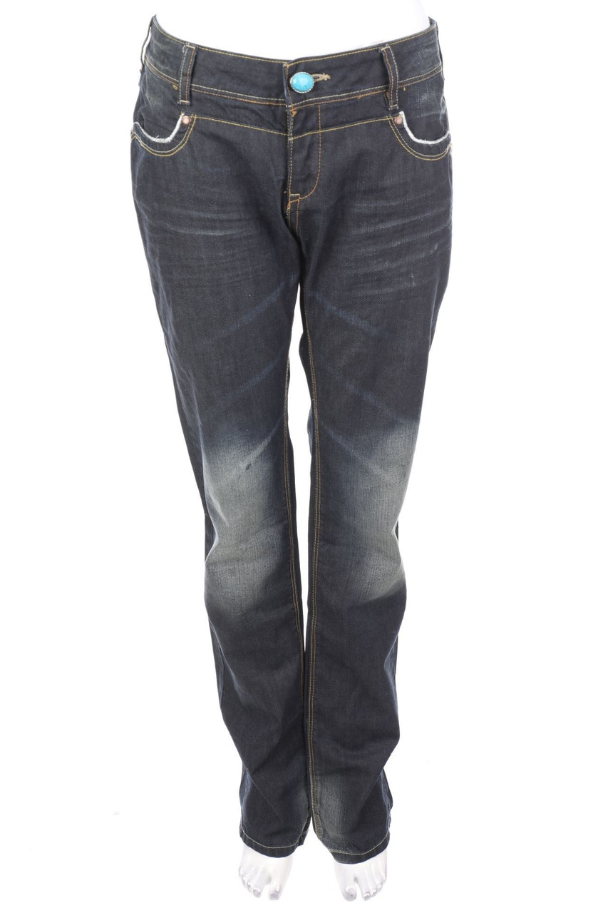 Desigual - Used Look Straight Cut Jeans mit Logo-Stickerei - W34