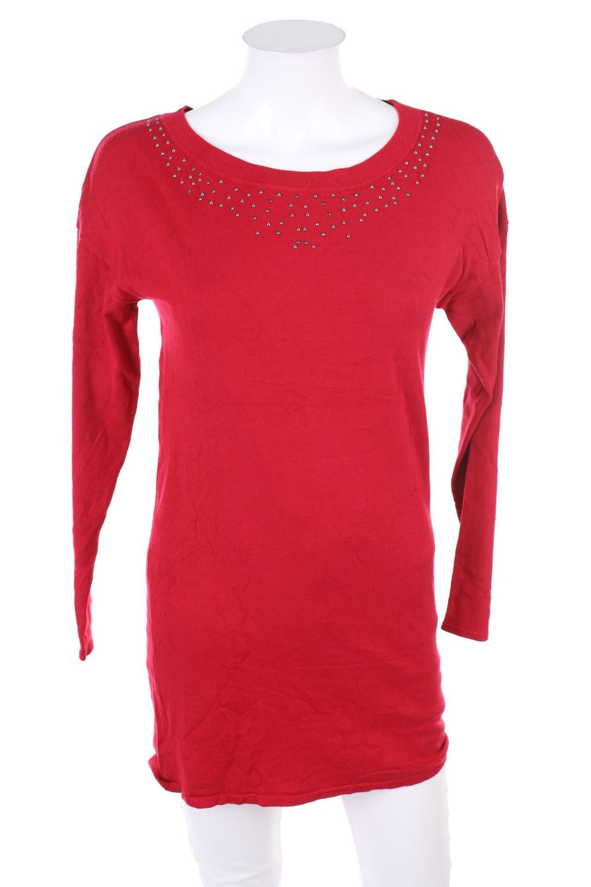 s.Oliver - Long-Strick-Pullover mit Strass-Steinen - D 36