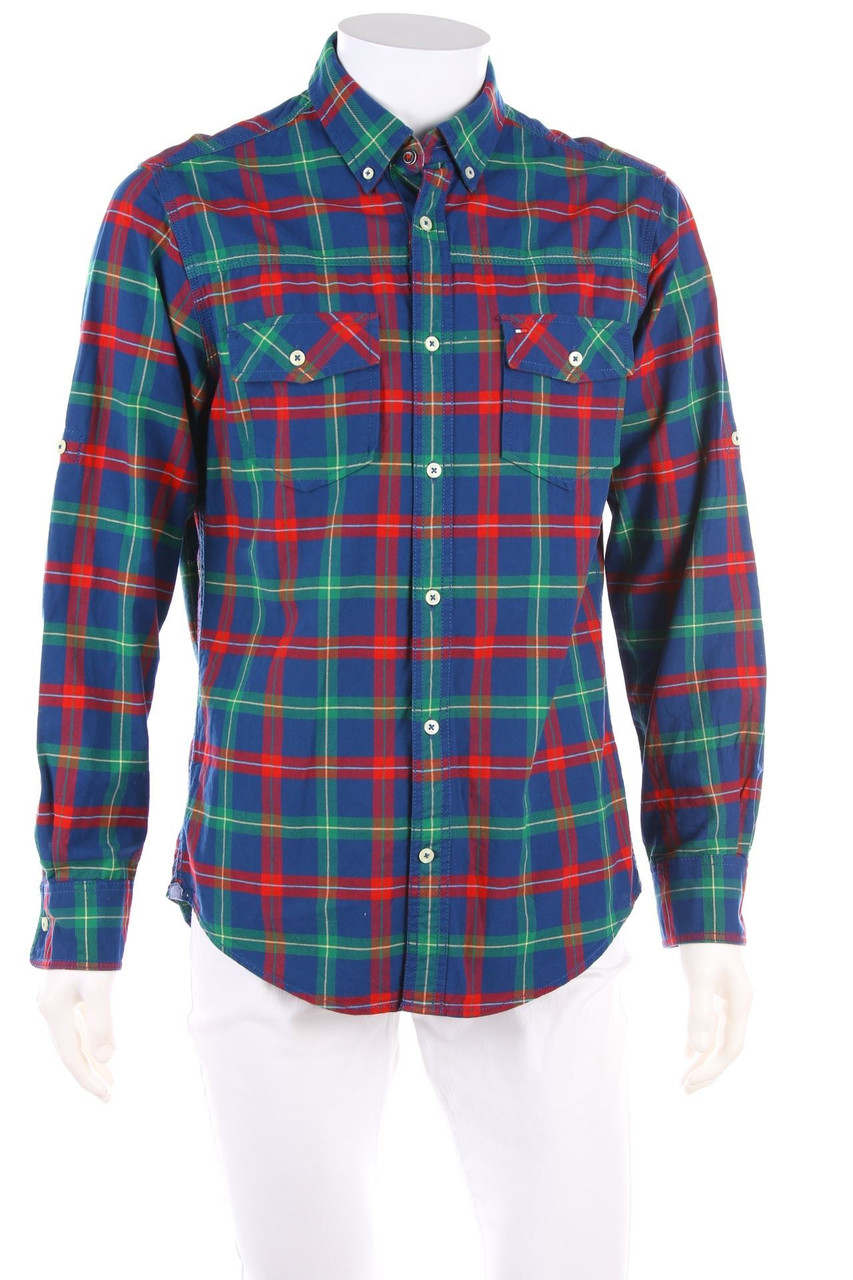 TOMMY HILFIGER - kariertes Button-down-Hemd mit Krempel-Ärmeln - M