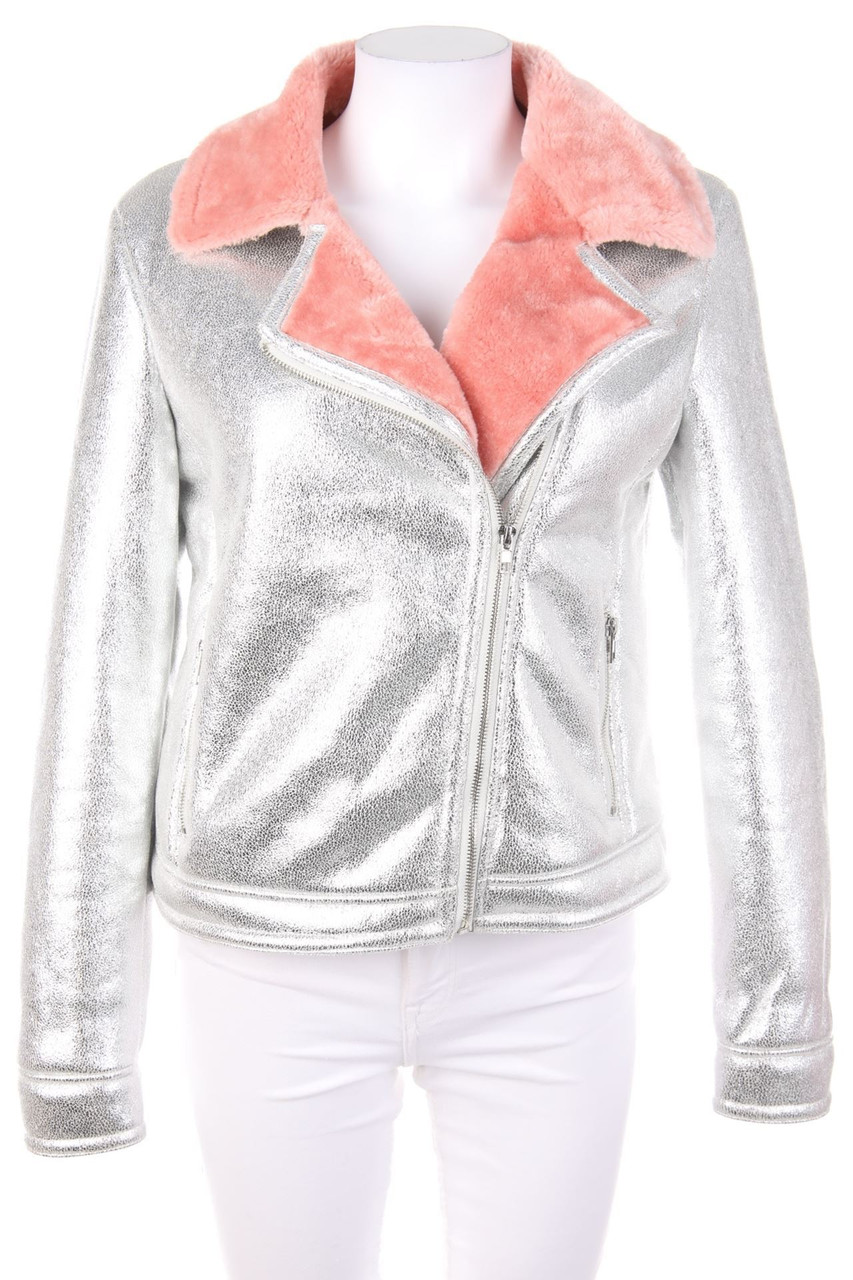 SECONDHAND - Metallic-Fake Fur-Jacke mit Teddy-Futter - S