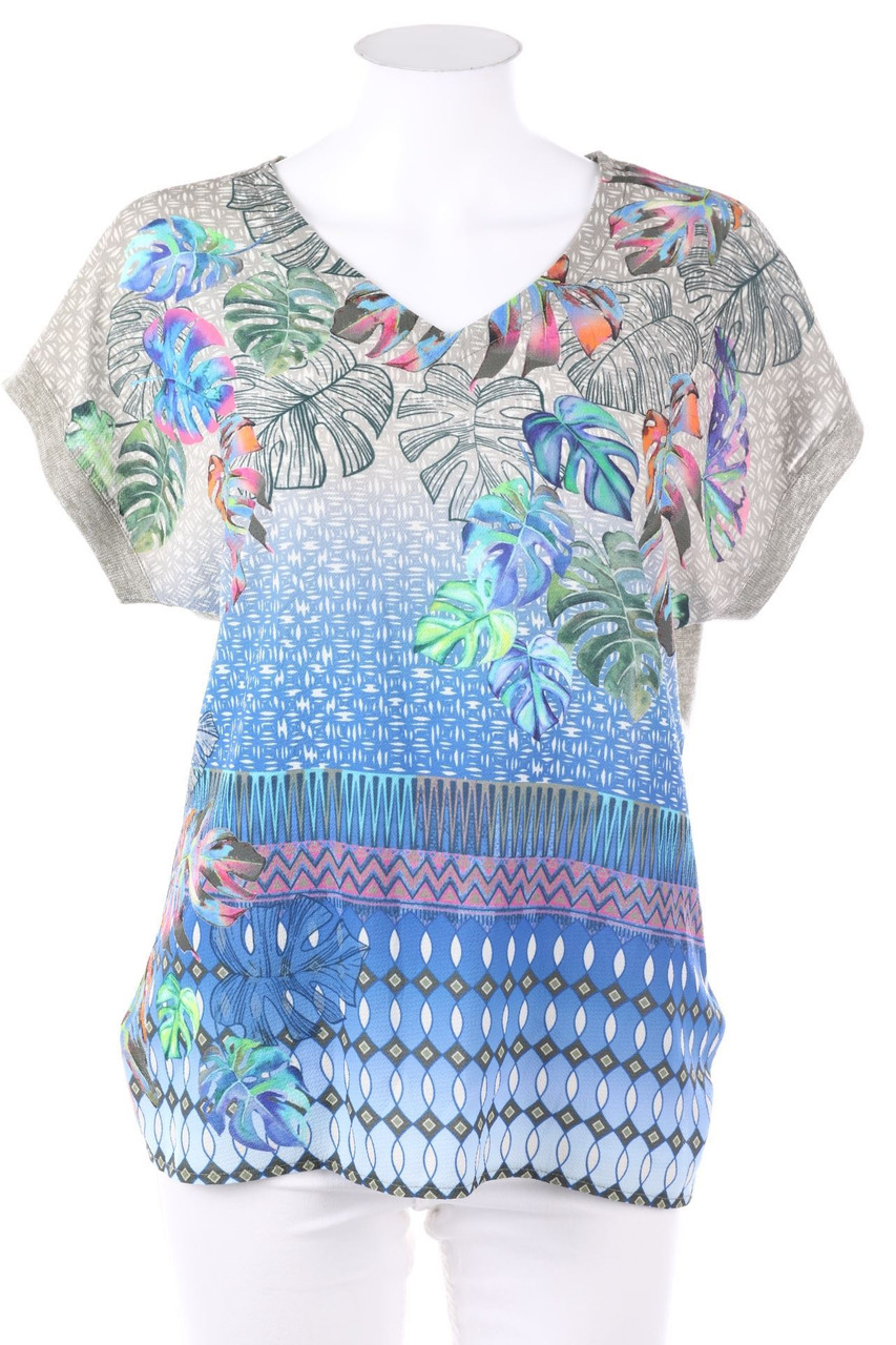Ohne Label - Kurzarm-Bluse mit Print - D 36