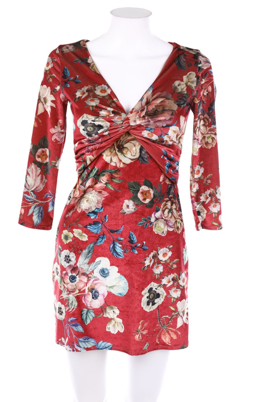 Bershka - Kleid aus Samt mit Blumen-Print - XS