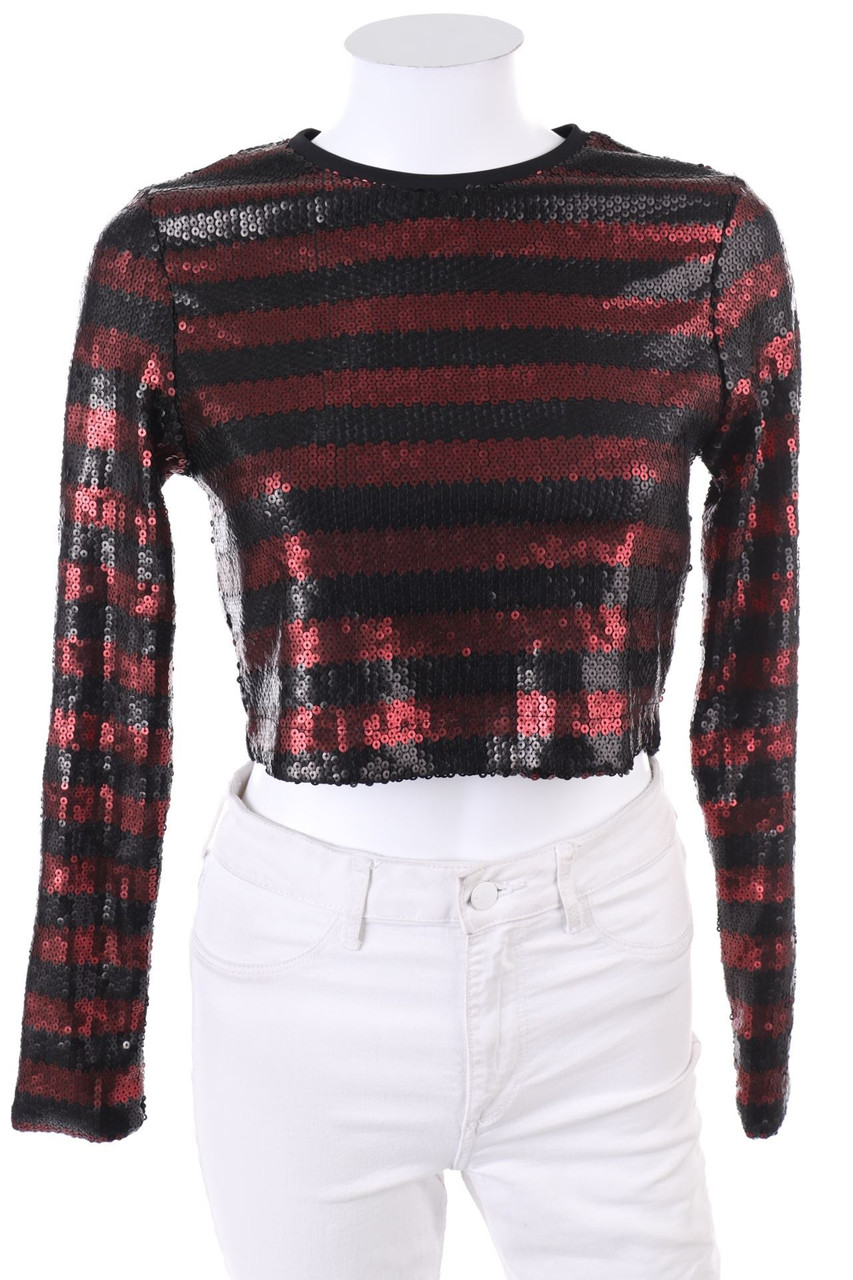 ZARA - Cropped-Longsleeve-Shirt mit Pailletten - S
