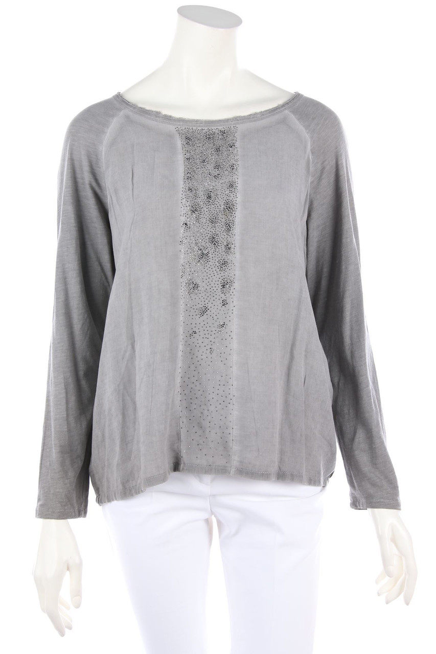 monari - Garment Dyed-Longsleeve-Shirt mit Applikationen - M