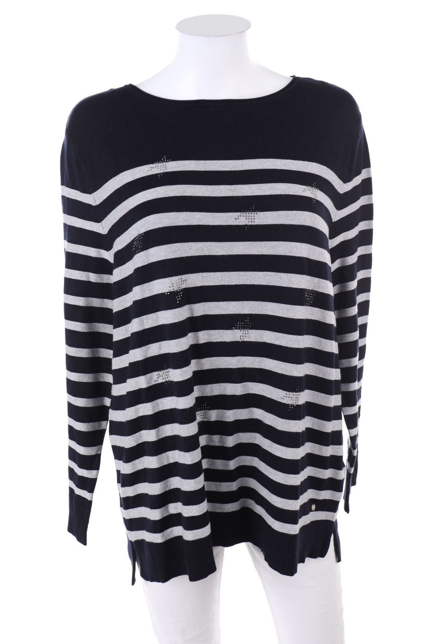 GERRY WEBER - Streifen-Strick-Pullover mit Schmuckstein-Applikation - D 46