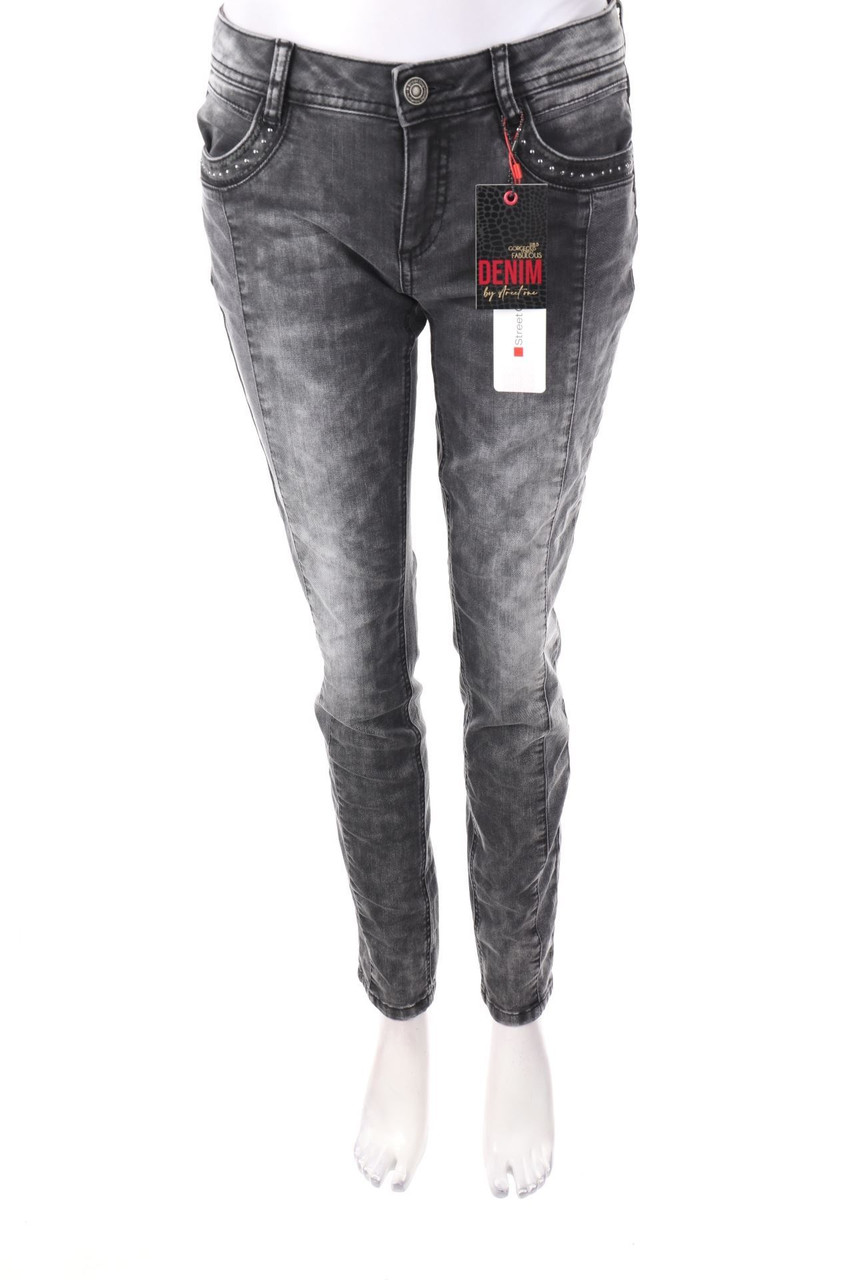Street One - Used Look Skinny-Jeans mit Nadelstreifen - W27
