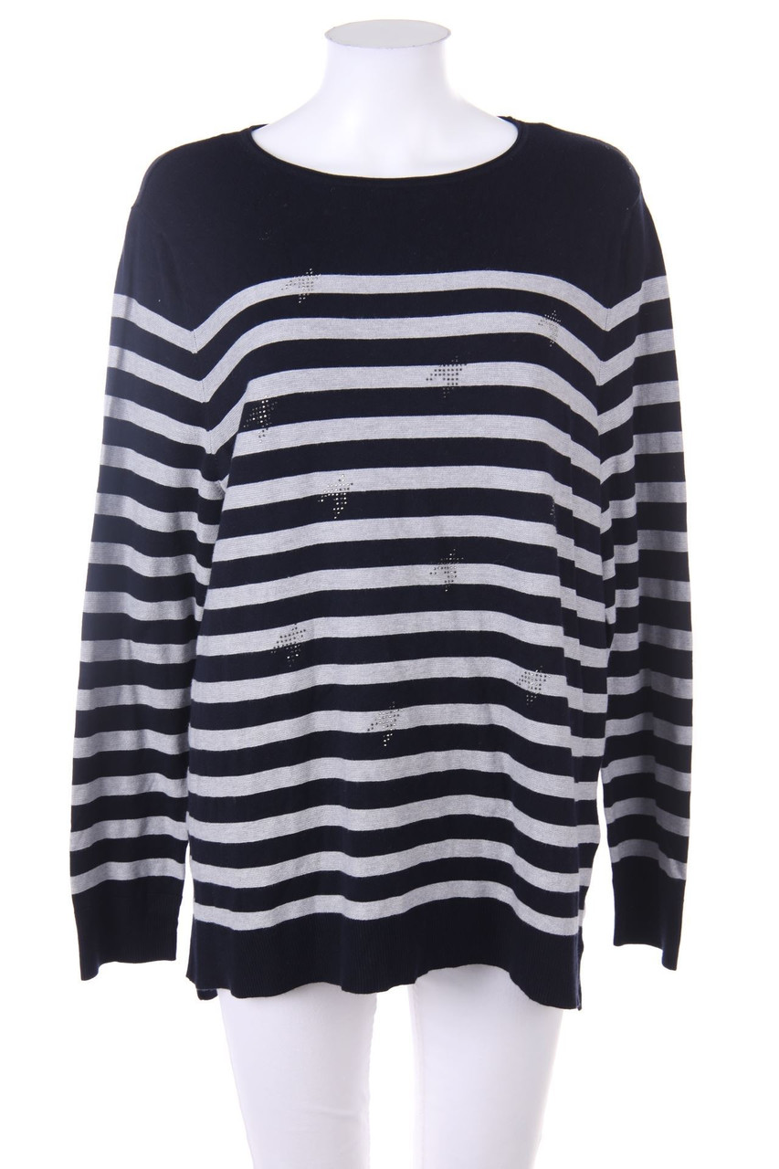 GERRY WEBER - Streifen-Strick-Pullover mit Schmuckstein-Applikation - D 46