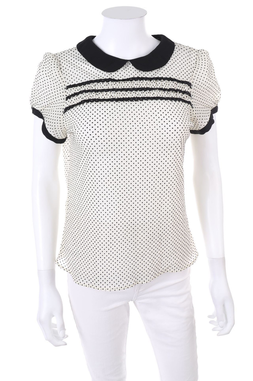 Ohne Label - Kurzarm-Bluse mit Bubi-Kragen - D 34