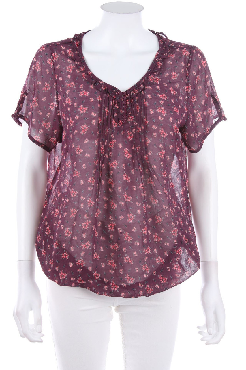 Ohne Label - Kurzarm-Bluse mit Biesen - L