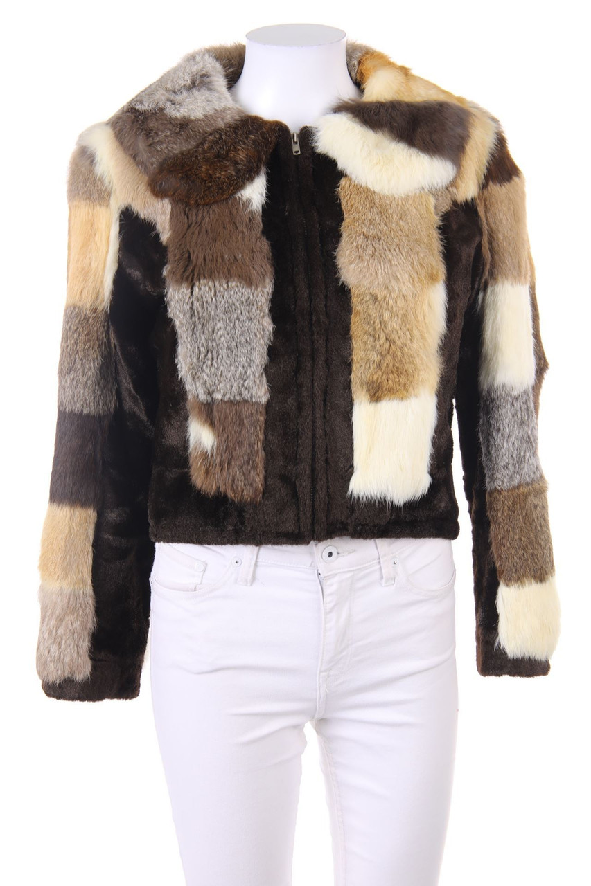 I. FLASHMAN & SONS LTD. - Vintage-Cropped-Echt-Pelz-Jacke im Patchwork-Stil - M