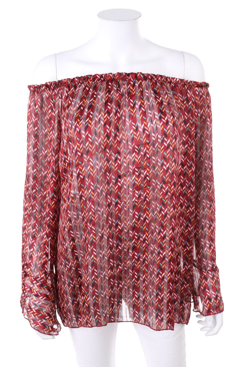 Ohne Label - Carmen-Bluse mit geometrischem Muster - L