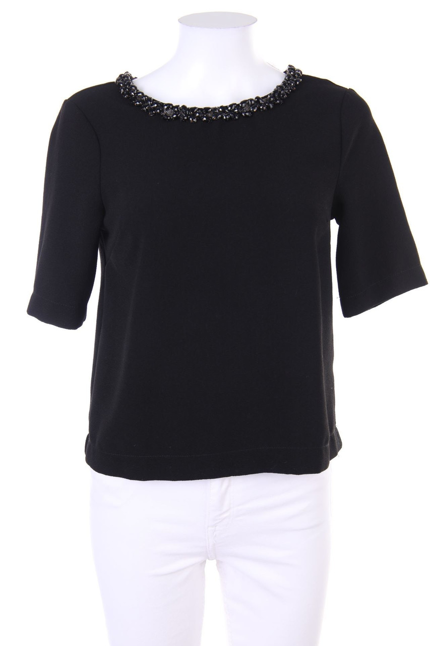 NEW LOOK - Kurzarm-Bluse mit Schmuckstein-Applikation - D 34