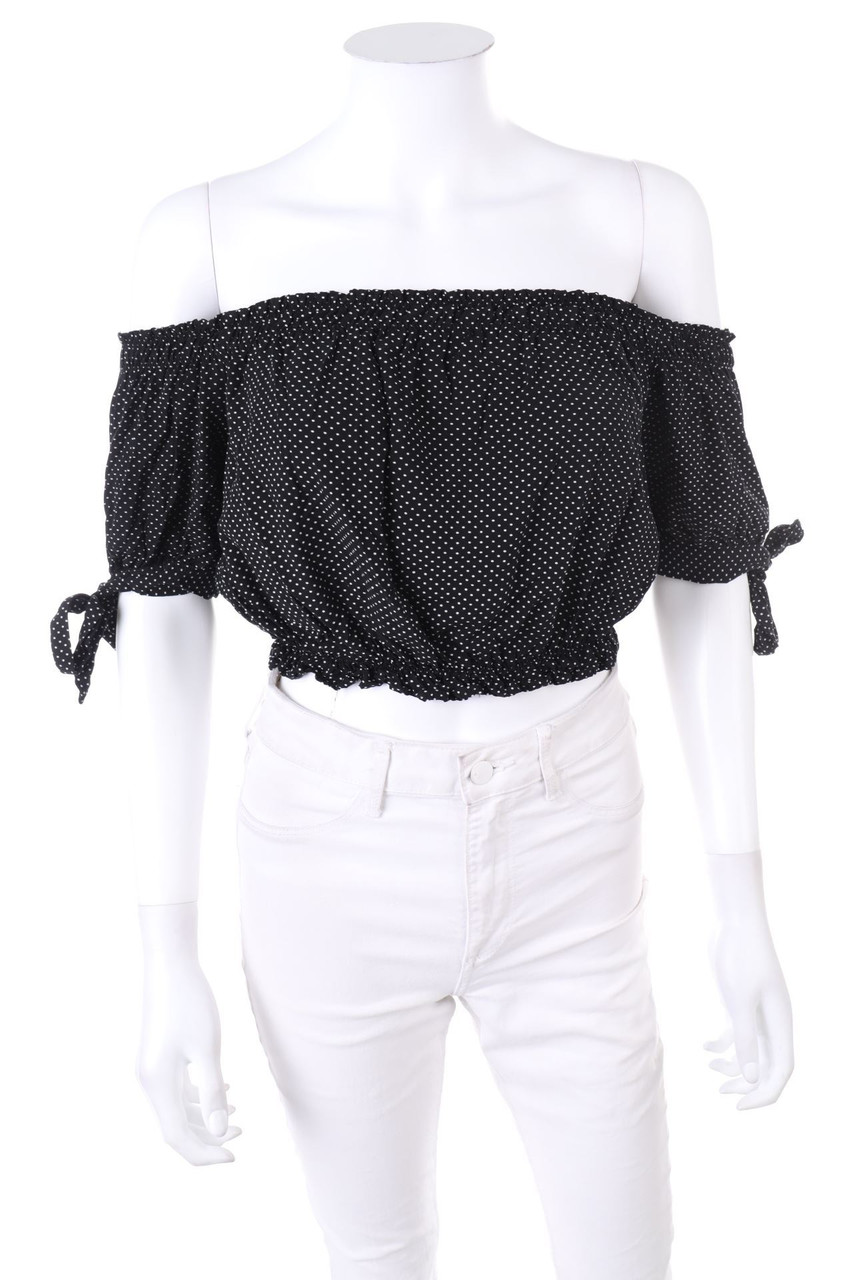 FB SISTER - Cropped-Carmen-Bluse mit Pünktchen - XS