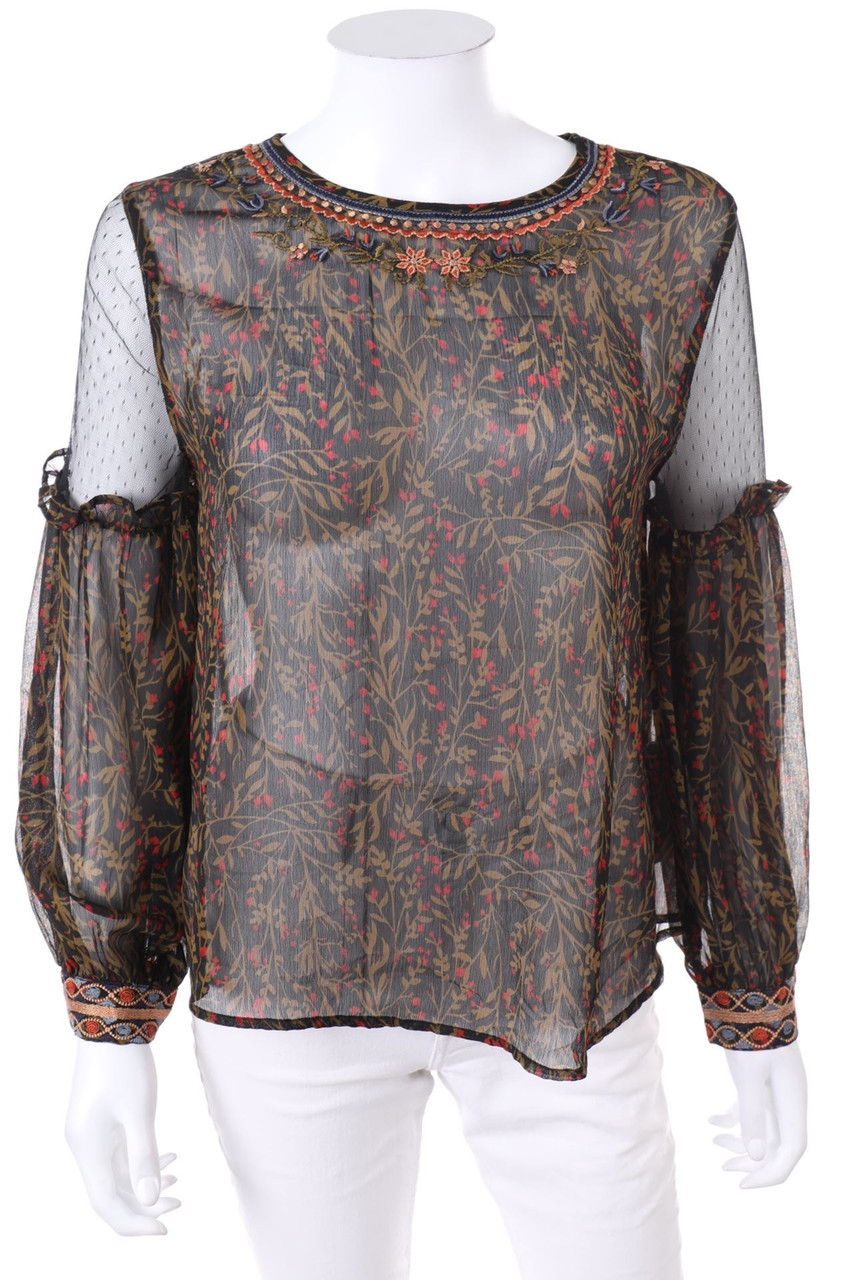 ZARA - Boho-Bluse mit floralem Muster mit Stickereien - M