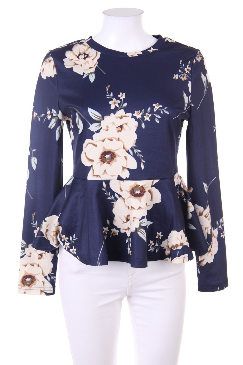 SHEIN - Peplum-Longsleeve-Shirt mit Blumen-Print - M