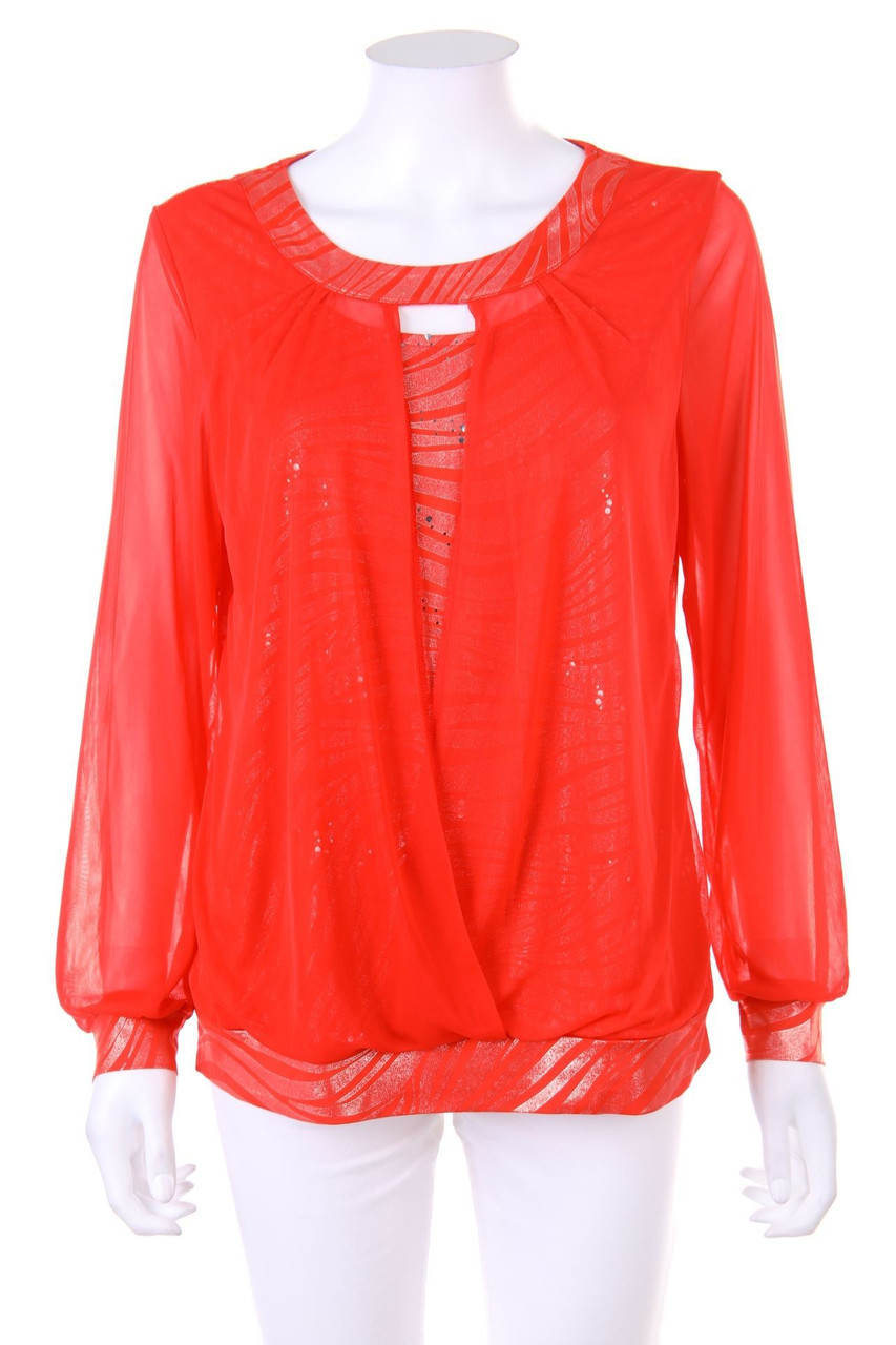 Komplimente - Glitzer-Hemd-Bluse mit Mesh-Einsatz - M