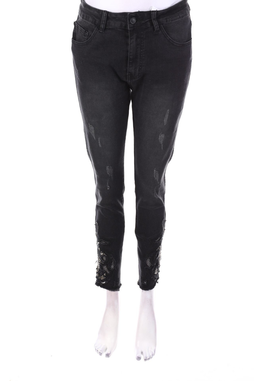 HELLO MISS - Distressed Skinny-Jeans mit Applikationen - D 42