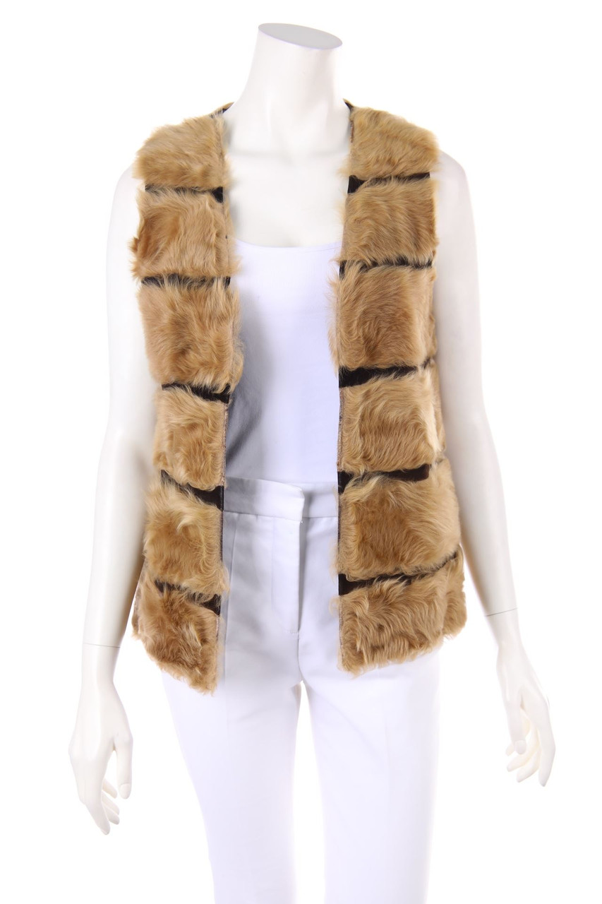 Ohne Label - Pelz-Weste mit Stickereien - S