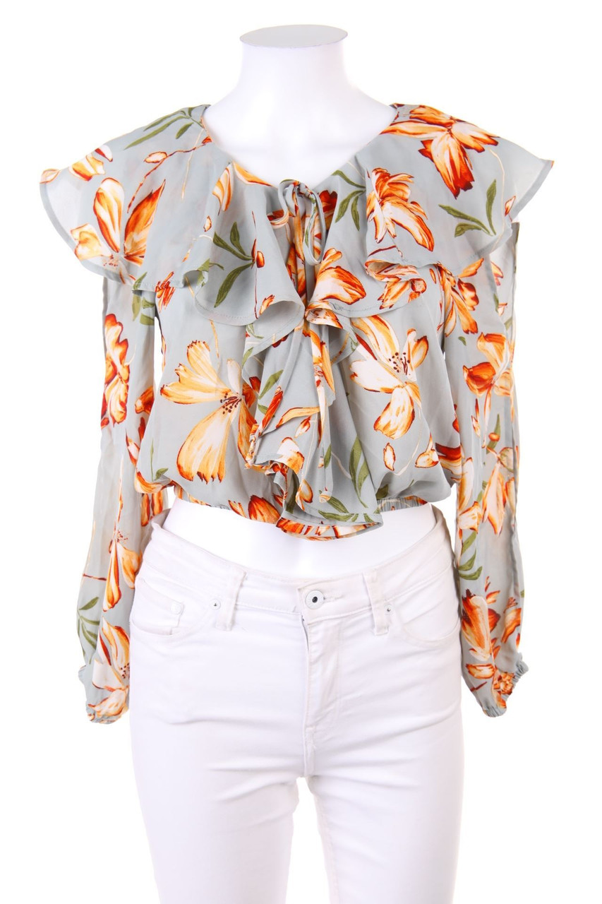 millibon - Volants-Bluse mit Blumen-Print - S