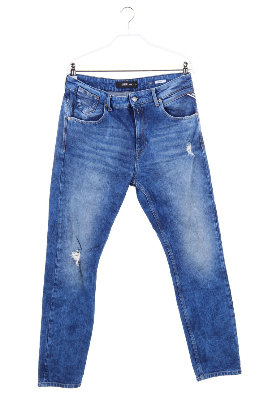 REPLAY - Distressed Slim-Jeans mit Logo-Patch - W30