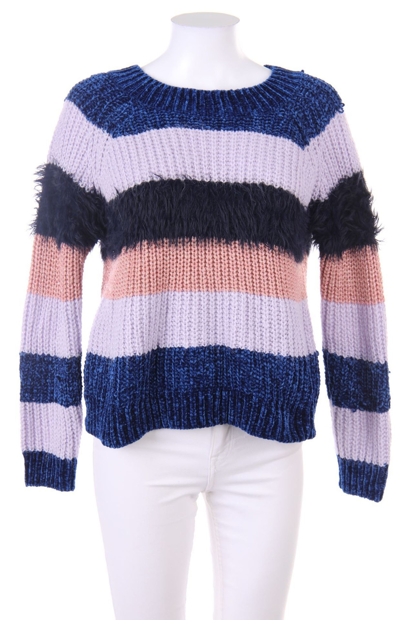 ONLY - Strick-Pullover mit Fake Fur-Besatz - L