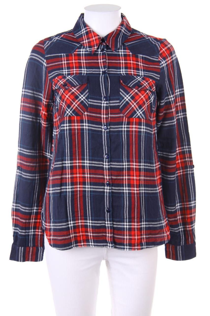 Noisy May - Karo-Hemd-Bluse mit Roll-up-Manschette - XS