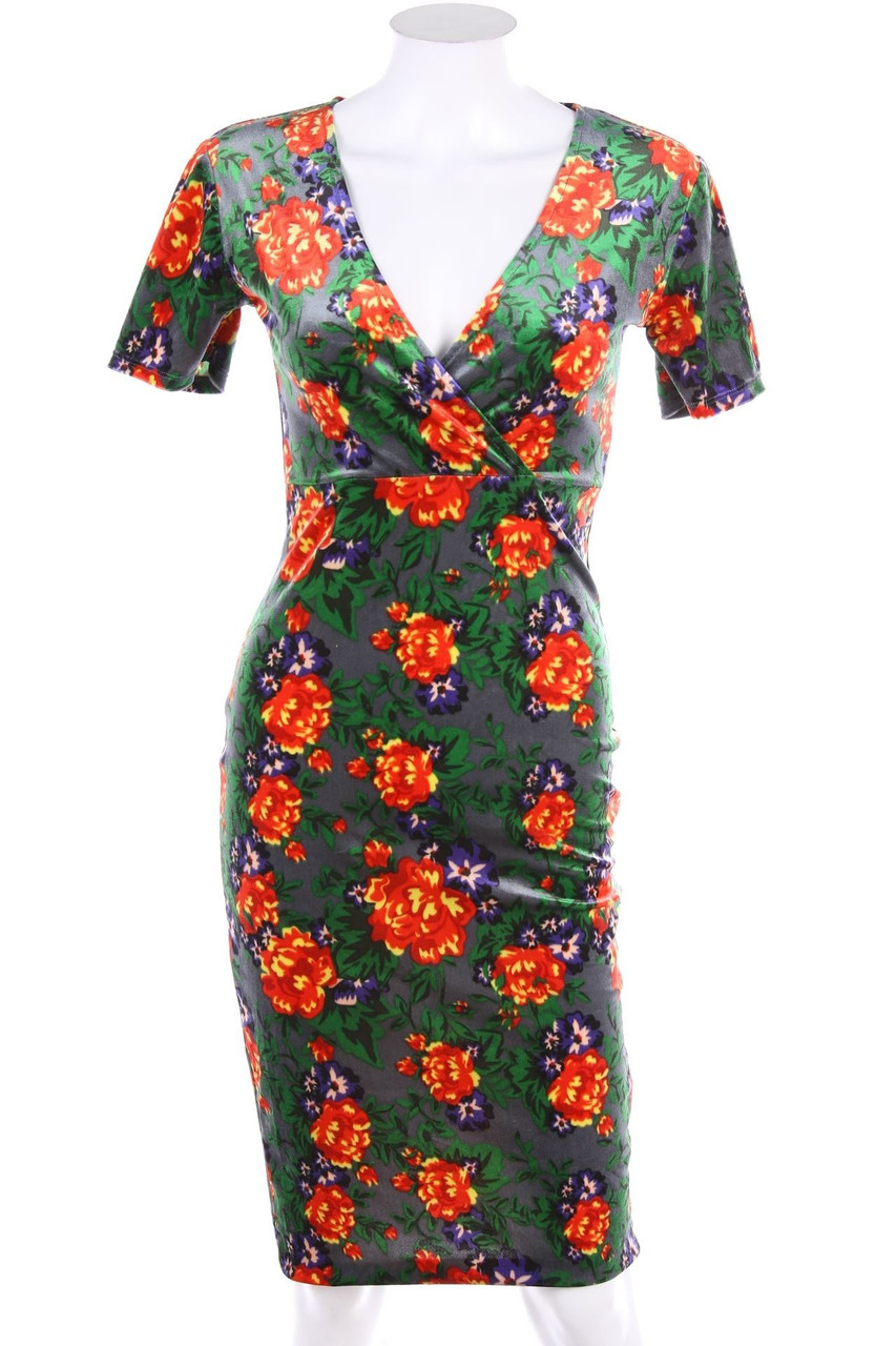 ZARA - Midikleid mit Blumen-Print aus Samt - S