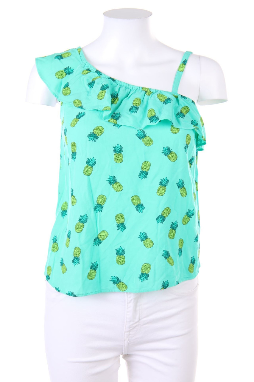 Ohne Label - One Shoulder-Kurzarm-Shirt mit Volants - XS