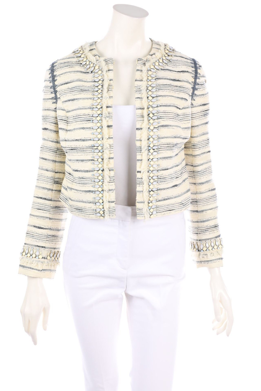TORY BURCH - Bouclé-Blazer-Jacke mit Schmuckstein-Applikation - D 32