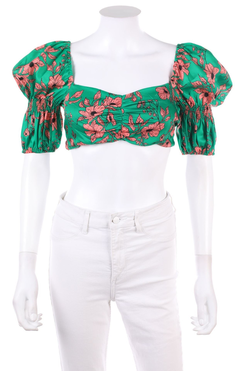 ZARA - Cropped-Bluse mit Blumen-Print - S