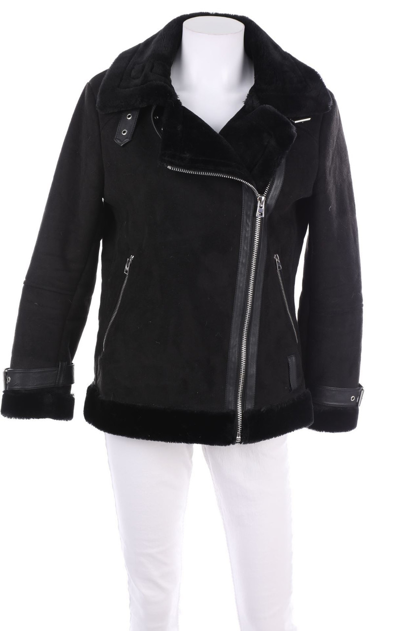 TOPSHOP PETITE - Fake Fur-Jacke mit Kunstleder-Details - D 34