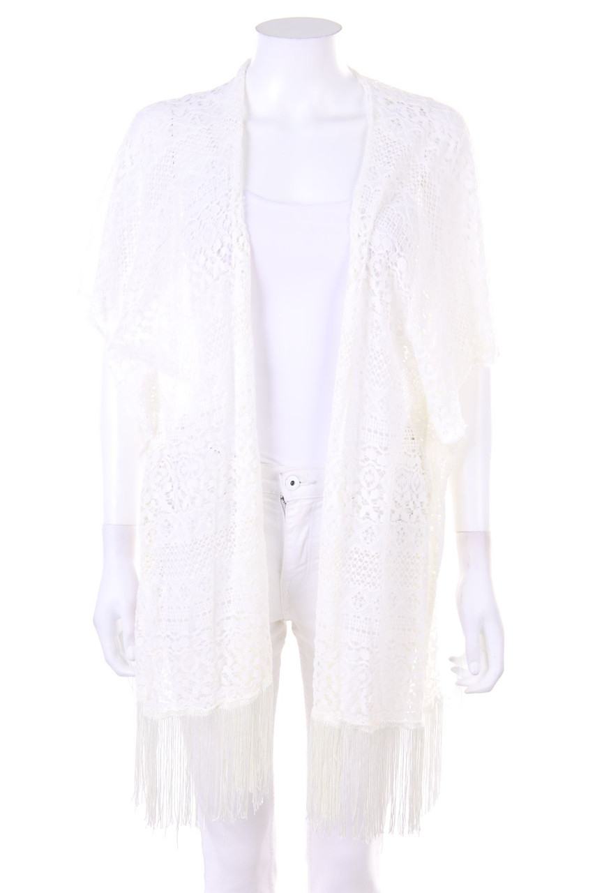 Ohne Label - Kimono aus Spitze mit Fransen - D 40