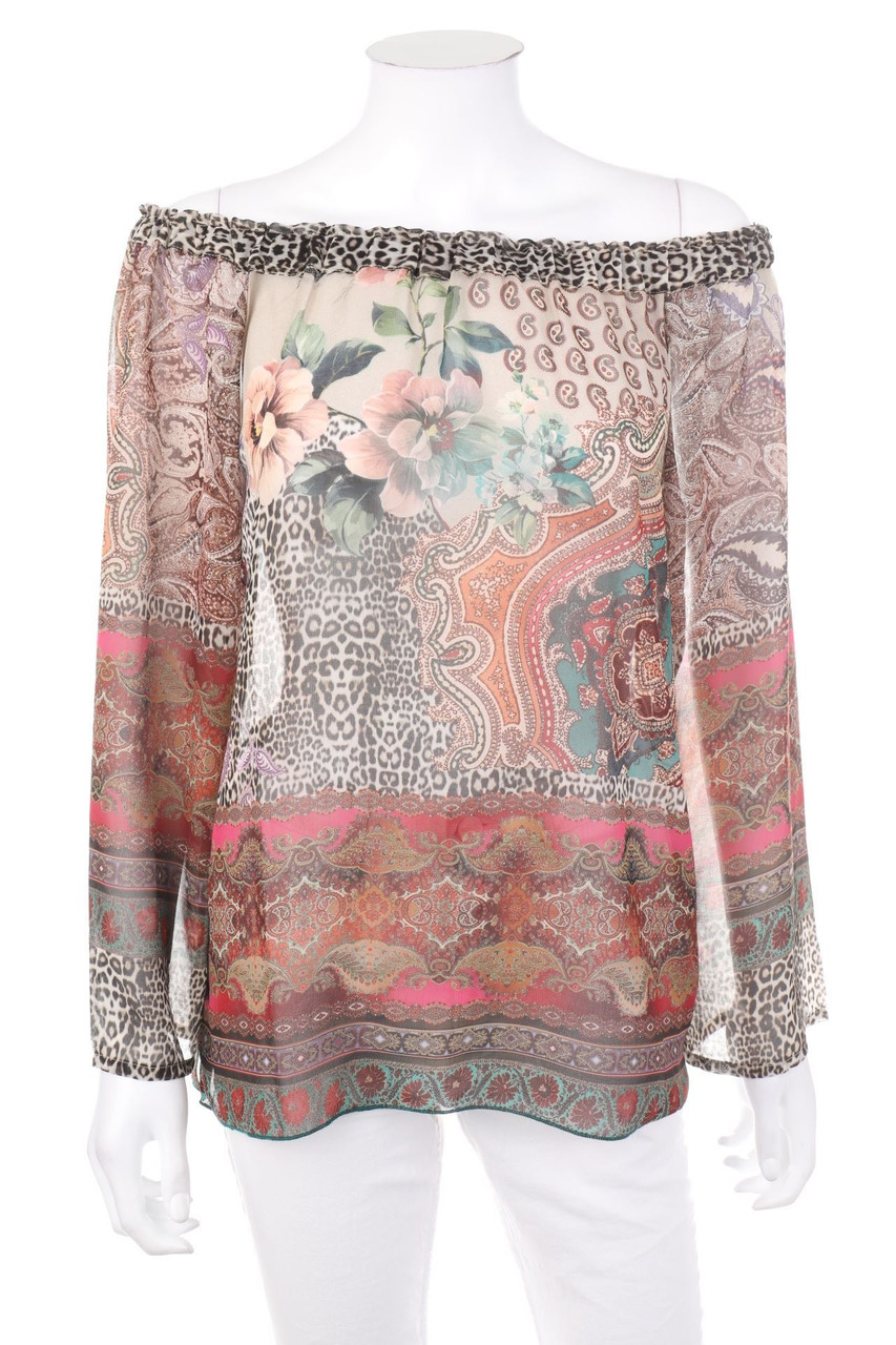 Best Connections - Chiffon-Carmen-Bluse mit Print - D 38