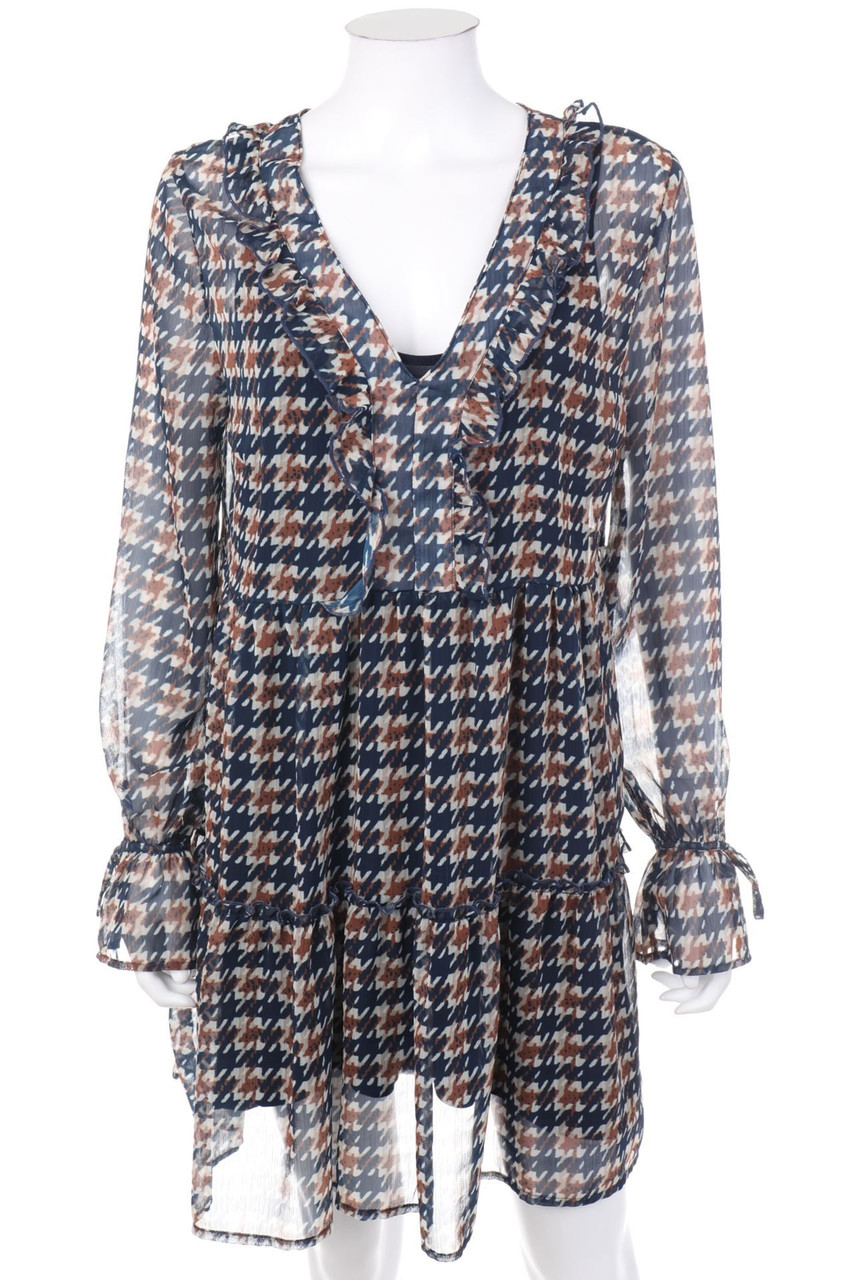 Ohne Label - Rüschen-Minikleid mit Muster - L