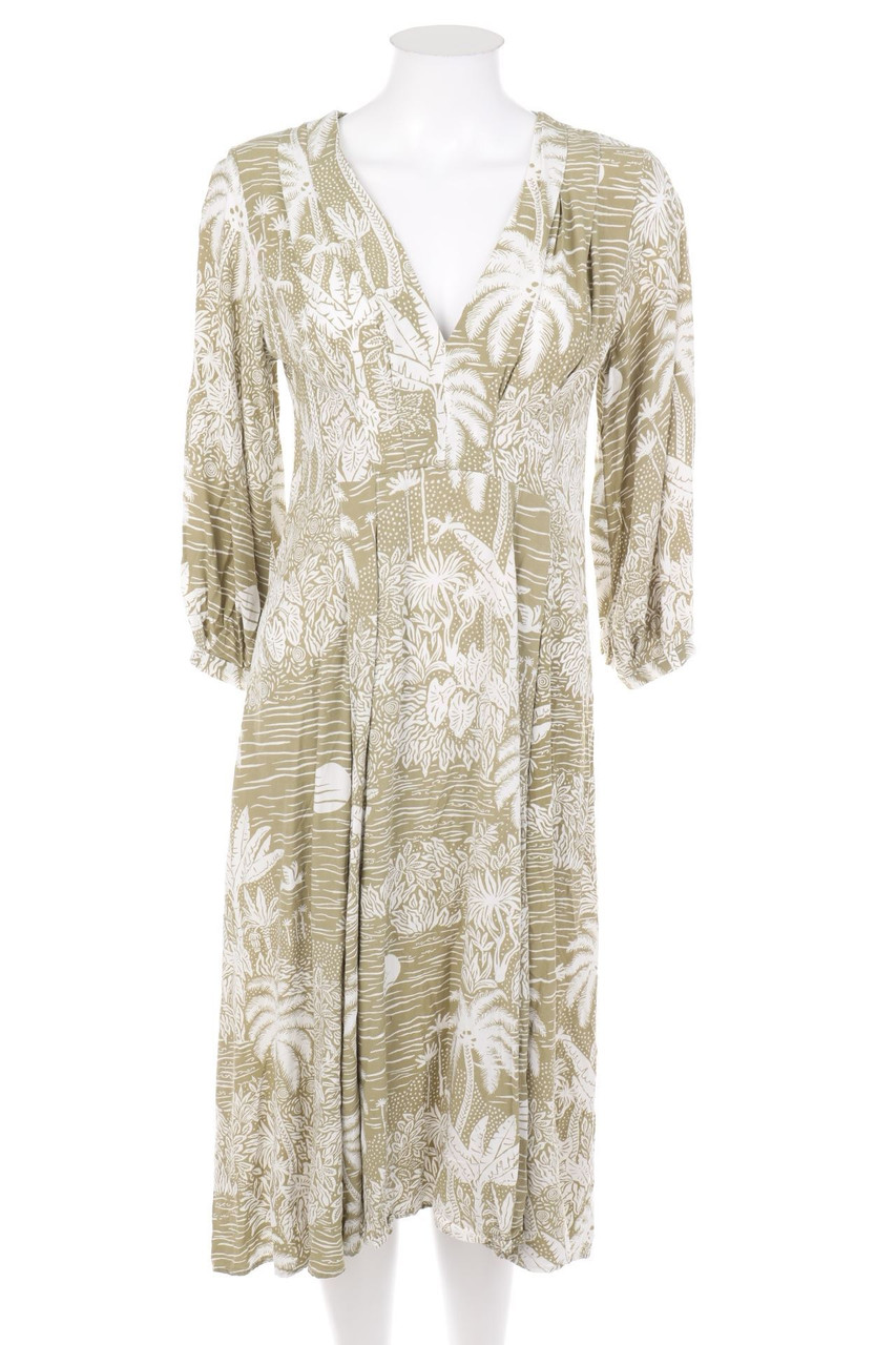 DESMOND & DEMPSEY x H&M - Midikleid aus Viskose-Mix mit Leinen mit Tropical Print - D 34