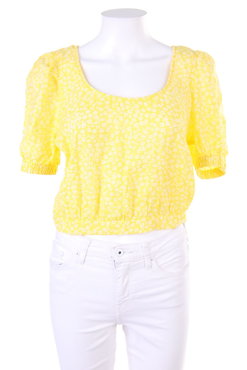 Ohne Label - Cropped-Kurzarm-Bluse mit Blumen-Print - L