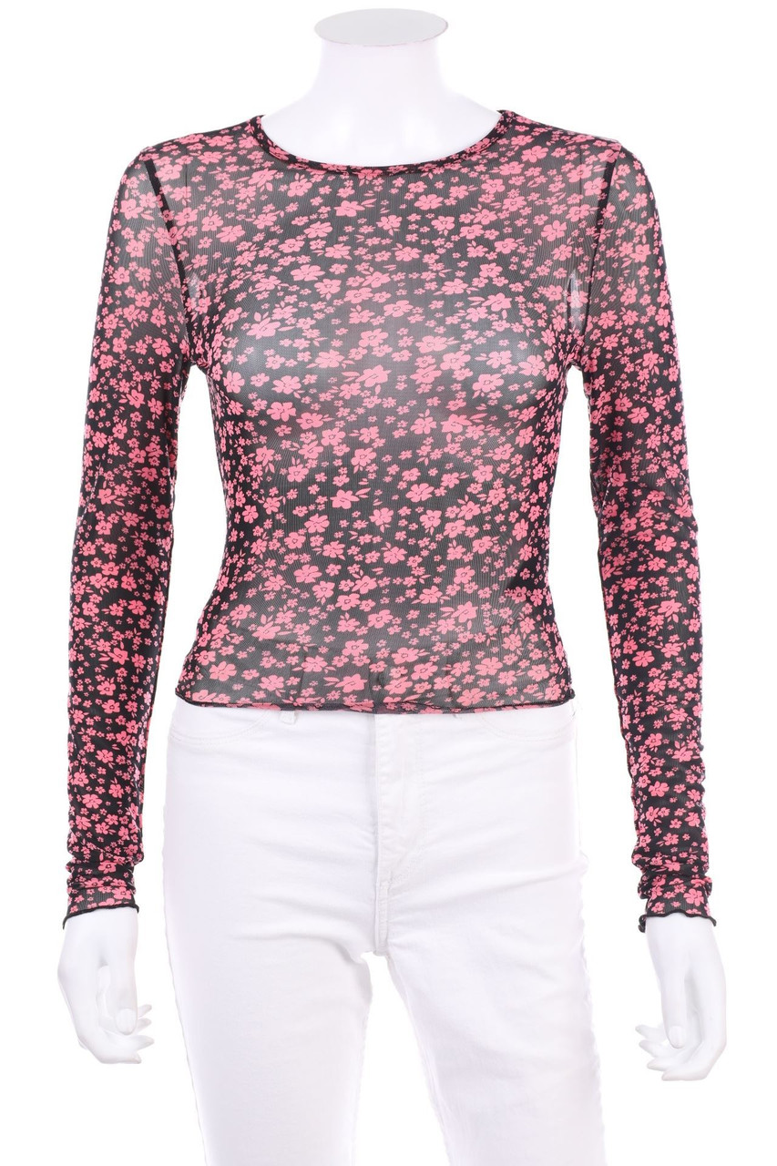 H&M DIVIDED - Longsleeve-Shirt aus Mesh mit Blumen-Print - XS