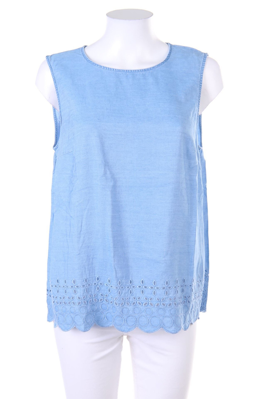 ESPRIT - Blusentop in Denim-Optik mit Lochspitze - D 40