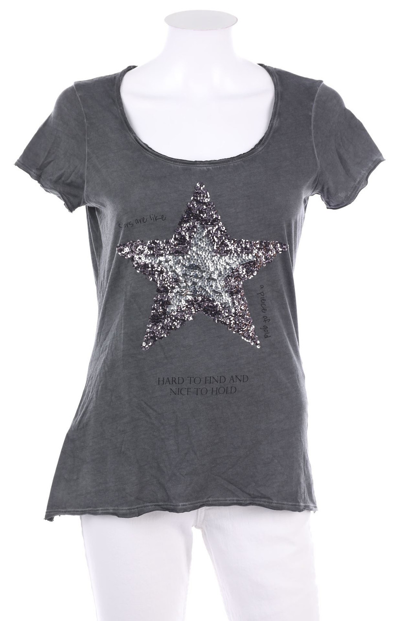 Street One - Garment Dyed-Kurzarm-Shirt mit Pailletten - D 36