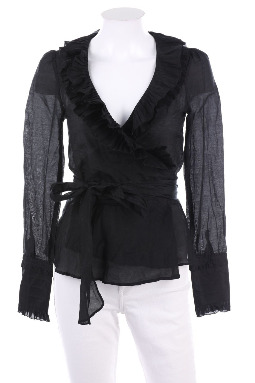 Ohne Label - Wickel-Bluse mit Volants - XS