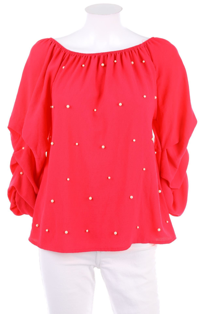 Ohne Label - Carmen-Bluse mit Perlen - M